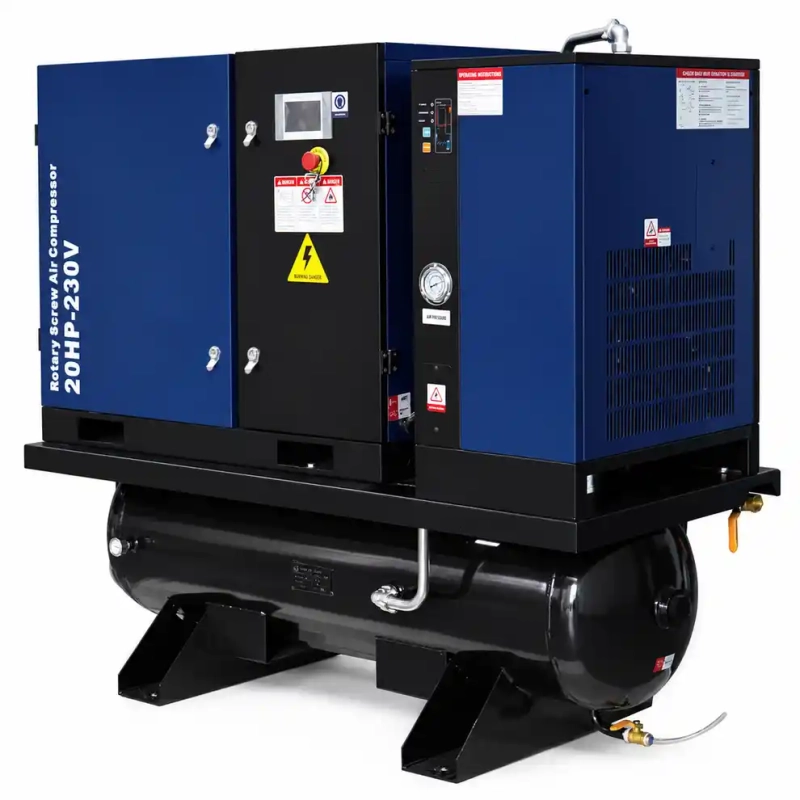 20HP Rotary Screw Air Compressor with Dryer & ASME Tank, 74CFM @125PSI, 230V 3-Phase